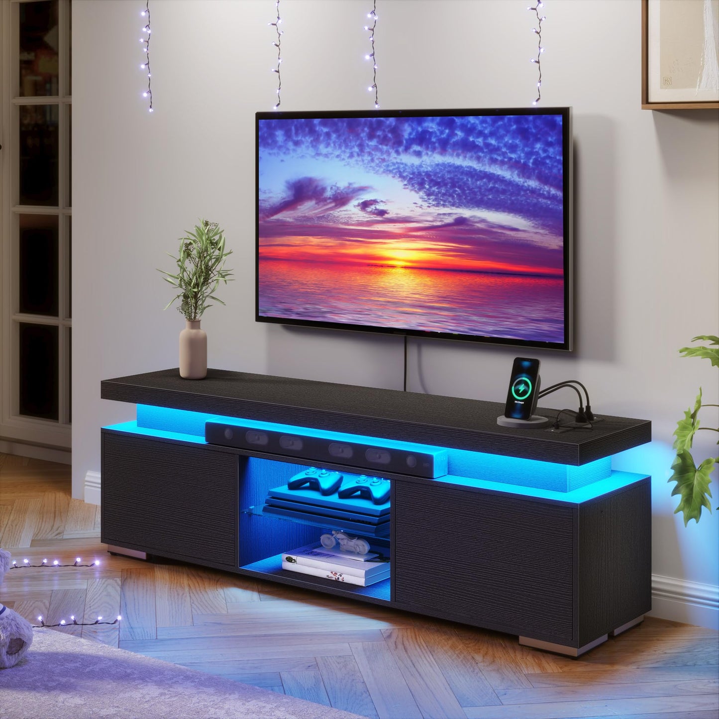 YITAHOME TV Stands for Living Room, 65 55 50 inch TV Stand, Modern Entertainment Center w/Power Outlets, LED Television Stands with Storage, Wood TV Stand, Gaming Media Stand, Black - WoodArtSupply