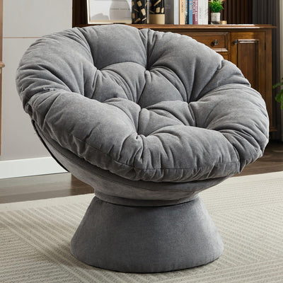 Nahenduo Modern Oversized Chenille Papasan Chair, 360° Swivel Chair with Thick Cushion, Comfortable Lounge Accent Chair for Living Room, Bedroom, Reading Nook (Dark Grey)