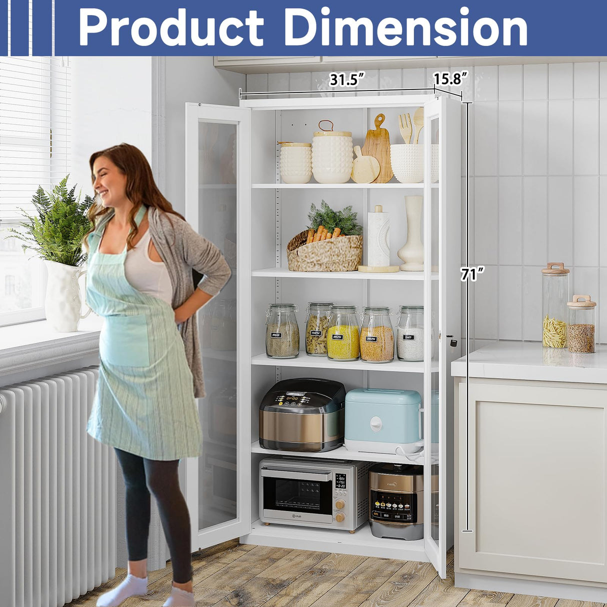 Anxxsu Display Cabinet with Glass Doors, Display Case Cabinet for Collectibles, Curio Display Cabinet with 4 Adjustable Shelves, 71" Glass Display Cabinet for Home Living Room (White) Anxxsu