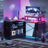 Bestier Small L Shaped Gaming Desk with LED Lights, 42 Inch Computer Desk with Monitor Stand, Open Storage Cabinet & Side Storage Bag, Corner Desk with Hooks for Bedroom Home Office Bestier