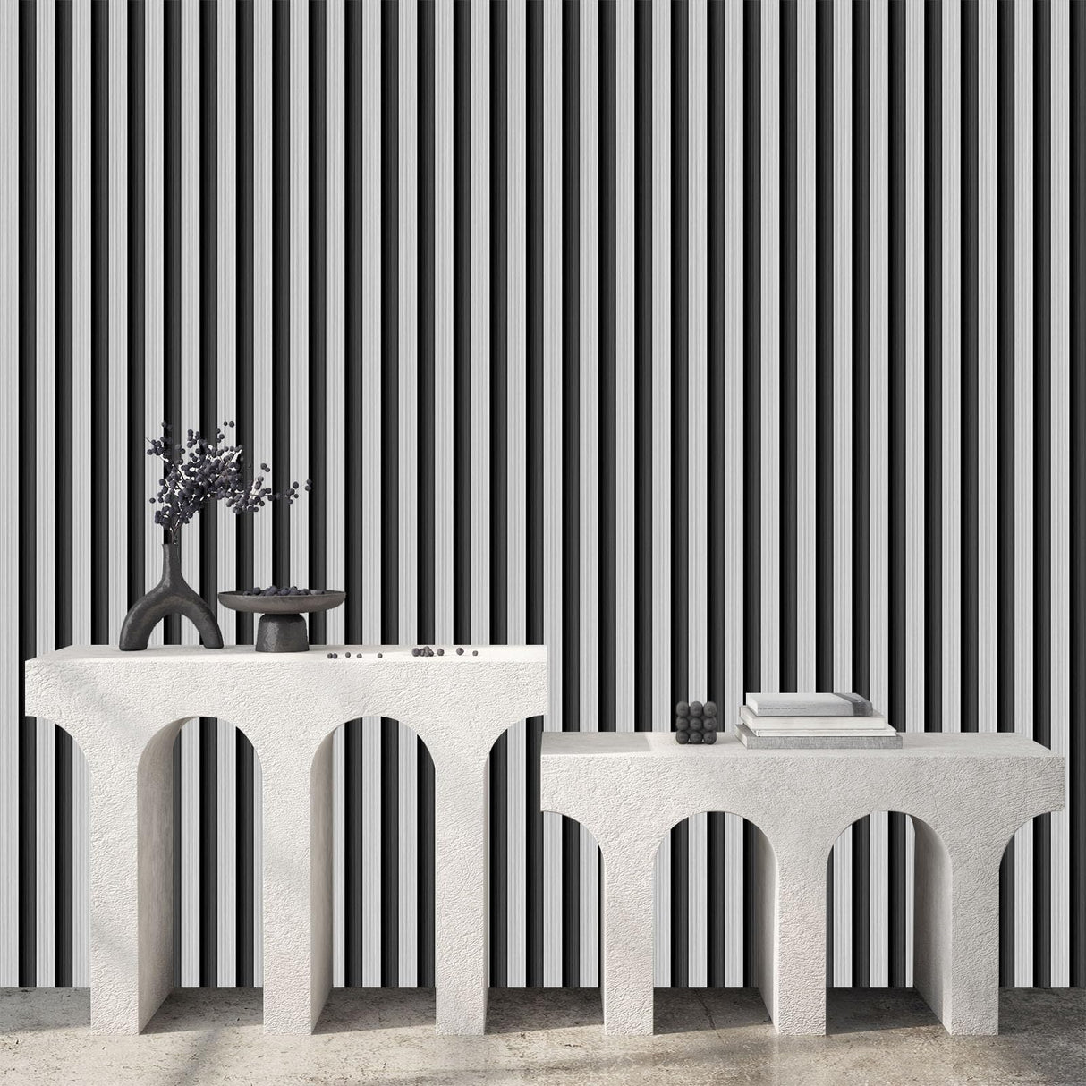 weiseni Peel and Stick Wallpaper Contact Paper White and Black Wood Grain Slat Panels Countertops Modern Removable Renter Apartment Friendly Self Adhesive 3D Easy Vinyl Wrap 118" x 17.7" weiseni