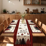 Patelai 7 Pcs Christmas Table Runner and Placemats Set Merry Christmas Buffalo Plaid Table Runner Xmas Placemats Red Black for Holiday Kitchen Dining Room Decor Party Wedding Decoration Patelai