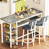 DKLGG Bar Table and Chairs Set of 2, 47" Farmhouse Counter Height Pub Set for 2 Dining Table Set with Storage & Stools Island Table for Kitchen, Home Bar, Grey DKLGG