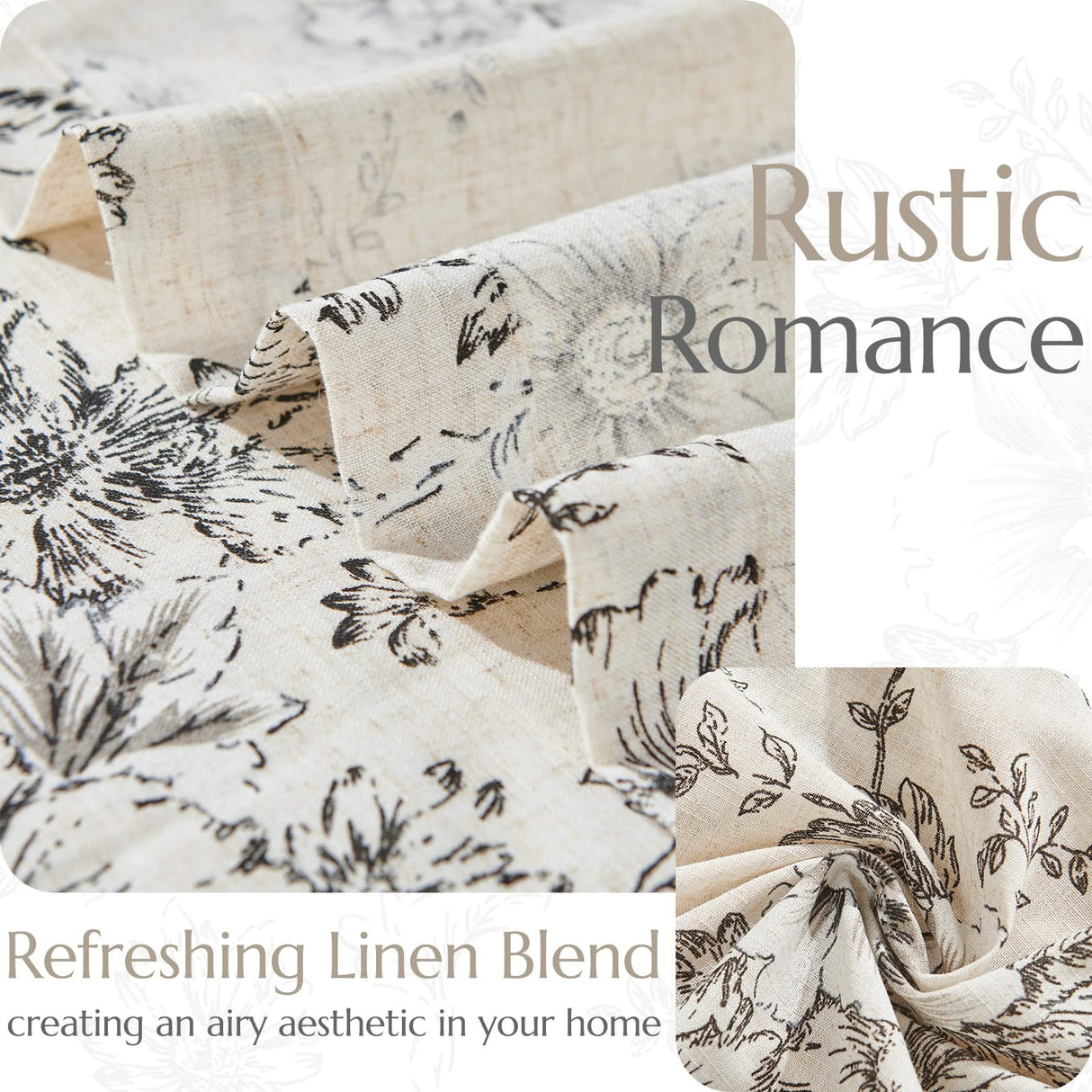 jinchan Linen Blend Curtains Floral Curtains for Living Room 108 Inch Length Black Printed Curtains Rod Pocket Back Tab Farmhouse Peony Flower Patterned Drapes Bedroom Window Curtain Set 2 Panels jinchan