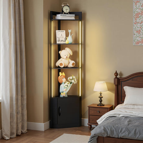 5-Tier Corner Shelf with RGB LED Light, 65" Tall Display Cabinet with Storage, Remote & APP Control, Adjustable Brightness/Color Temp, Floor Lamp with Shelves for Living Room Bedroom (Black) Eclathome