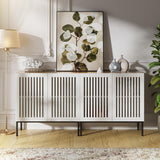 BVIUNTWO Farmhouse Buffet Cabinet with Storage, 63" Metal Base Console Table with Adjustable Shelves & 4 Doors, Antique White Sideboard for Kitchen, Dining Room, Living Room BVIUNTWO