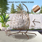NOBLEMOOD Outdoor Egg Swing Chair with Stand, 2 Person Patio Swing Chairs with Thick Cushions and Pillows, Wicker Double Egg Chair Swing for Indoor Bedroom NOBLEMOOD