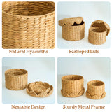 Chi An Home Scalloped Wicker Storage Baskets with Lid, Set of 2 Round Basket Decorative Boxes, Handwoven Hyacinth Baskets with Lids, Woven Storage Box for Home Organization Chi An Home