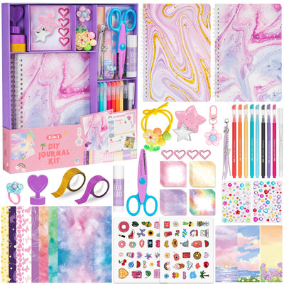 QIYVLOS 2 Pack DIY Journal Kit, Scrapbook Kit Toys for ages 8-13, Birthday Stationary Journaling Supplies Set Arts and Crafts Gifts for Teen Girls Ages 8 9 10 11 12 13 14 Year Old