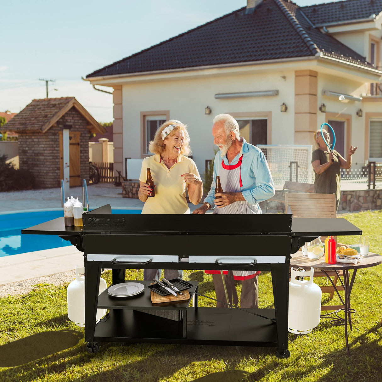 Royal Gourmet GB8003 8-Burner Propane Gas Grill with Foldable Side Tables, Large Propane BBQ Grill with Porcelain-Enameled Steel Wire Grates for Outdoor Party or Backyard Grilling, Black Royal Gourmet
