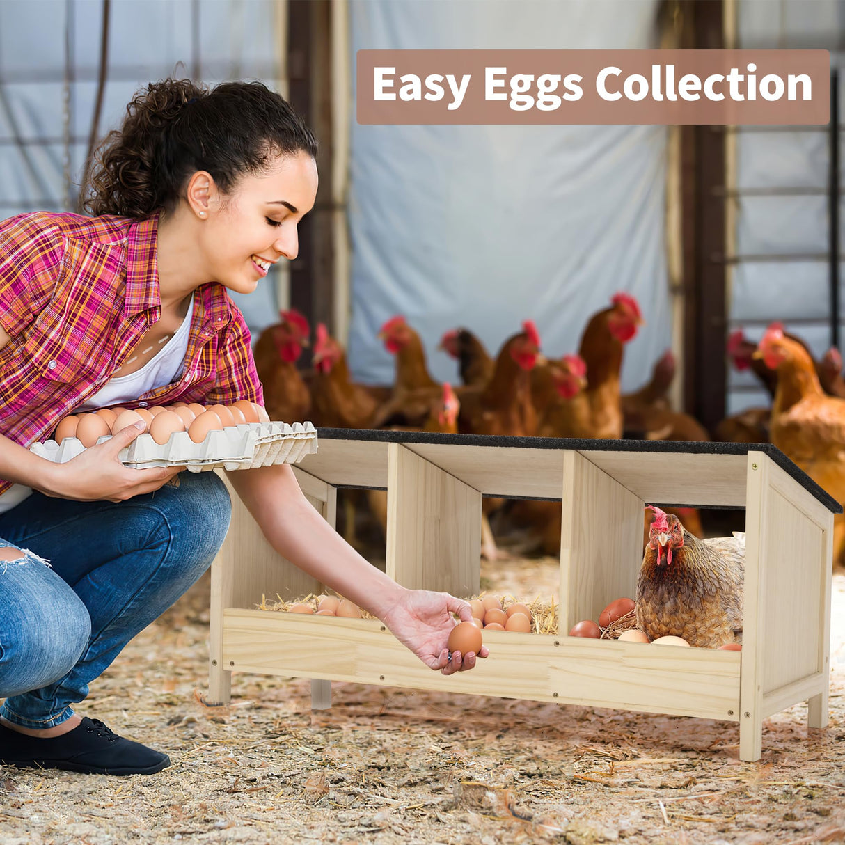 COZIWOW 3 Compartment Chicken Nesting Boxes, Chicken Laying Boxes with Asphalt Roof, Chicken Coop Accessories,Wood Nesting Boxes for Hen,Duck,Poultry,Bird,Dove COZIWOW
