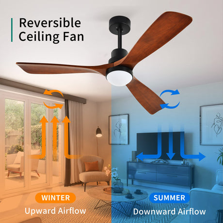 YITAHOME 52" Ceiling Fan with Lights and Wall Switch Remote, Industrial Wood Fan with Quiet Reversible 6 Speeds Motor, Dimmable LED 3 Color, Memory Function for Outdoor Indoor, Black & Walnut YITAHOME
