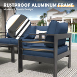 Amopatio Aluminum Patio Furniture Set, 10 Pieces Modern Patio Conversation Sets, Outdoor Sectional Metal Sofa with Coffee Table for Balcony, Garden, Dark Grey&Blue (Included Waterproof Covers) Amopatio