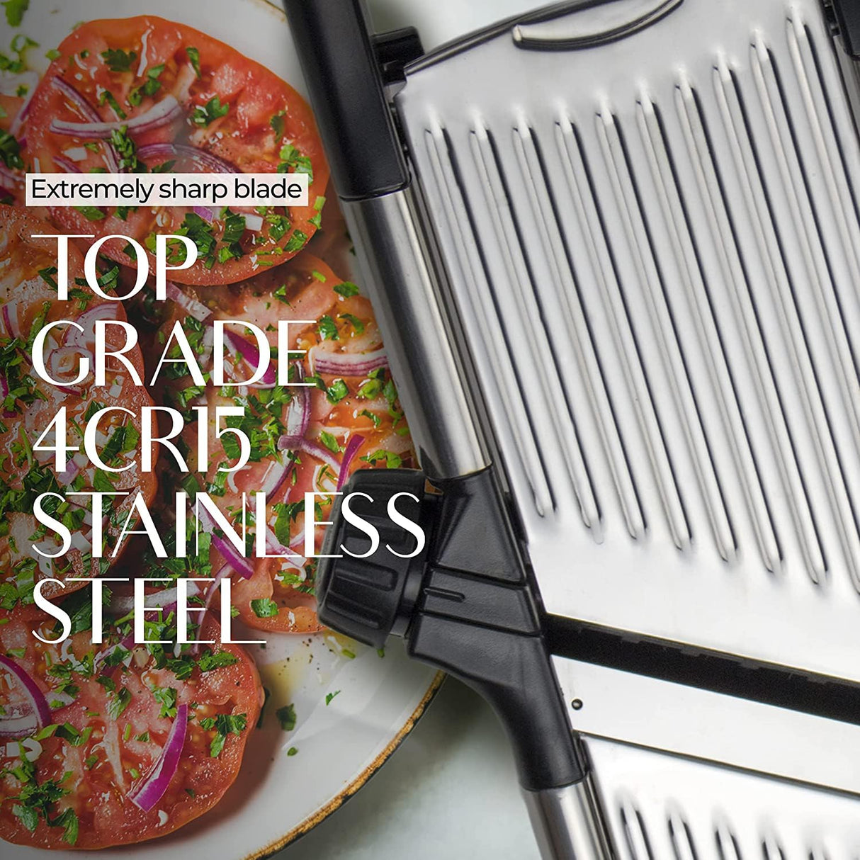 Gramercy Adjustable Mandoline Food Slicer, Mandoline Slicer for Kitchen, Mandolin, Potato, Tomato, Carrot, Vegetable, Fruit and Onion Cutter - Stainless Steel - INCLUDING 1 Pair Cut-Resistant Gloves Gramercy Kitchen Company
