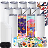 ROTERSTEIN 12 Pack 20 oz Sublimation Tumbler Set Double Walled Stainless Steel Skinny Straight Blank Tumbler Sublimation Cup with Lid, Straw, Shrink Wrap, Rubber Base for Heat Transfer Heat Press ROTERSTEIN