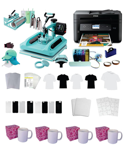 DAVACE Sublimation Printer 15x15in 8in1 Pro Heat Press 30oz Tumbler CISS Blank Materials Combo Kit