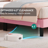 YITAHOME Full Bed Frame Velvet Fabric Upholstered Platform with Headboard and Strong Wooden Slats, Non-Slip and Noise-Free,No Box Spring Needed, Easy Assembly,Pink YITAHOME