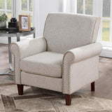 Prilinex Upholstered Living Room Chair - Large Comfy Fabric Accent Chair Single Sofa with Cushion, Rolled Armrest & Nailhead Trim, Mid Century Farmhouse Armchair for Bedroom, Office, Beige Prilinex