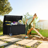 Greesum 100 Gallon Resin Deck Box Lockable Large Outdoor Storage Boxes for Garden Tools, Patio Furniture Cushions, Pool Supplies, Black Greesum