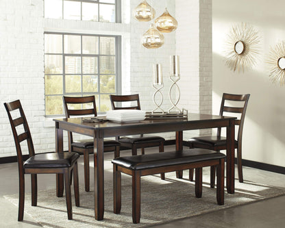 Signature Design by Ashley Coviar 6 Piece Dining Set, Includes Table, 4 Chairs & Bench, Dark Brown - WoodArtSupply