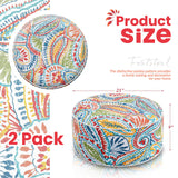 Juexica 2 Pack Outdoor/Indoor Inflatable Ottoman 21 x 9 Inch Paisley All Weather Round Footrest Stool with Handle Water Repellent Portable Footstool Pouf for Patio Garden Camping Home Deck Travel Juexica