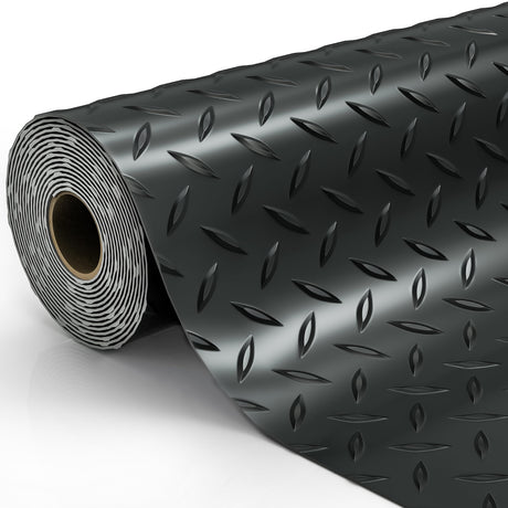 LulnCush 8x21 FT Garage Floor Mat, Thickened Diamond Plate PVC Garage Flooring Roll for Under Car Parking, Heavy Duty Garage Floor Protector 168SQFT for Garage, RV Trailer, Basement, Golf Cart. Black LulnCush