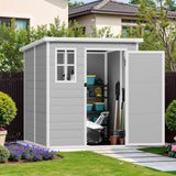 Osparple 6x6 FT Gray Resin Garden Storage Shed - Waterproof Outdoor Storage Resin Shed with Floor | Lockable Door, Window & Vents Tool Sheds for Bikes, Tools & Patio,Backyard,Lawn Osparple