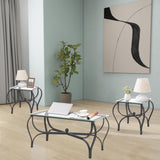 FILINGSKY 3-Piece Coffee Table Set, Tempered Glass Surface Living Room Sets, Coffee Table & 2 End Side Table, Metal Frame for Living Room, Home Office FILINGSKY