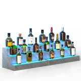 Bingoday 2 Pack LED Liquor Display Shelves Lighted Liquor Bottle Display Shelf with Acrylic Board Bar Display Stand for Home Bar Liquor Cabinet Decor (Grey, 3 step-24in) Bingoday