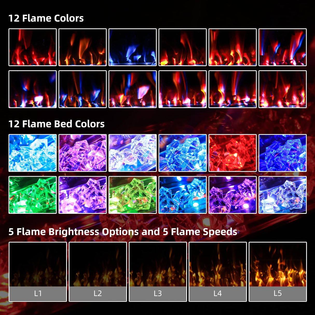 Eueiriup 72” Recessed and Wall Mounted Fire Places Electric Fireplace with Remote Control, Toucn Screen Eueiriup