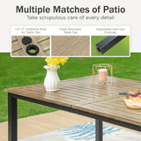 PHI VILLA 7 Pieces Outdoor Dining Set for 6, 65” Wood-Like Metal Rectangle Dining Table & Swivel Chairs with Cushions, Large Modern Dining Furniture Set for Patio, Deck, Porch, Backyard PHI VILLA