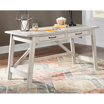 Signature Design by Ashley Carynhurst Farmhouse 60" Home Office Desk with Drawers, Distressed White - WoodArtSupply