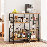 IRONCK Industrial Kitchen Baker’s Rack, Kitchen Island Utility Storage Shelf, Coffee Bar Microwave Stand with 6 Hooks, Metal Frame, Simple Assembly, Vintage Brown IRONCK