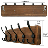 WEBI Rustic Coat Rack Wall Mount,Coat Hooks Wall Mounted,16" Hole to Hole,Wood Coat Hanger Wall,Hook Rack Rail,5 Triple Hooks for Hanging Coats,Jacket,Clothes,Brown WEBI