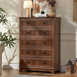 Joaxswe Farmhouse 5 Drawer Dresser for Bedroom, 42" Tall Small Dressers & Chest of Drawers, Rustic Wood Dresser with Metal Handle, Storage Organizer Closet for Living Room, Hallway, Entryway Joaxswe