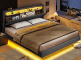 BTHFST Dark Gray Floating Bed Frame with RGB LED Headboard and Integrated Charging Ports BTHFST