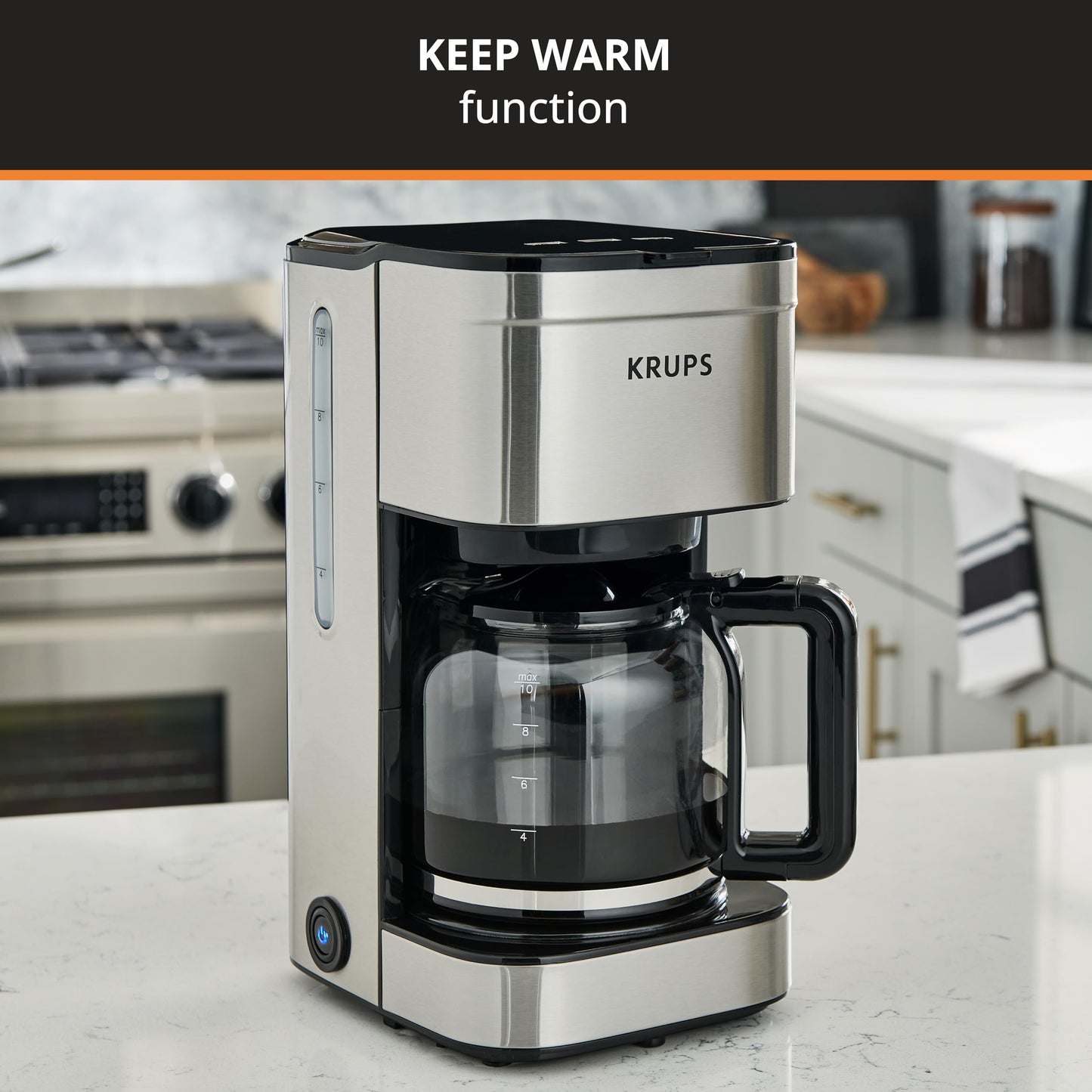 KRUPS Coffee Maker 10 Cups Simply Brew Stainless Steel Drip Coffee Maker, 900 Watts Coffee Filter, Drip Free, Dishwasher Safe Pot Silver and Black