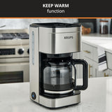 KRUPS Coffee Maker 10 Cups Simply Brew Stainless Steel Drip Coffee Maker, 900 Watts Coffee Filter, Drip Free, Dishwasher Safe Pot Silver and Black KRUPS