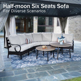 PHI VILLA Half-Moon Patio Furniture Set 8 Piece, Curved Outdoor Sectional Sofa Conversation Sets for 6 Persons with 2 Coffee Table for Garden, Poolside, Balcony, Backyard PHI VILLA