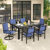 SEGMART 7-Piece Outdoor Patio Dining Set for 6, 59” Table with 4 Textilene Dining Chairs & 2 Swivel Chairs, Patio Furniture Set with Durable Metal Frame for Backyard Garden, Deck, and Poolside (Blue) SEGMART