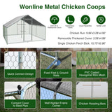 Large Metal Chicken Coop Heavy Duty Chicken Pens Outdoor with Top Walk in Poultry Cage Chicken Run Dog Kennel with Water Resident and Anti-UV Cover for Yard with Cover Duck Rabbit Cage wonline