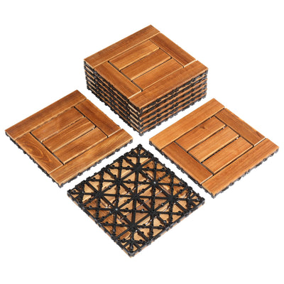 9Pcs Wood Interlocking Deck Tiles,Flooring Tiles, Tiles Interlocking Waterproof for Indoor and Outdoor, Patio Wood Flooring for Patio Porch Poolside Balcony Backyard (11.8"x11.8" -Checked Pattern)