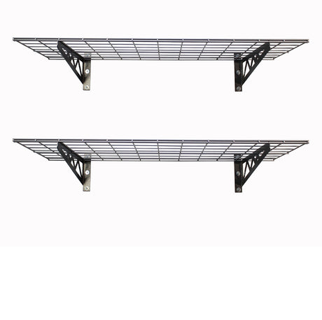 SafeRacks Wall Shelves - 2 Pack of 18 x48 Garage Wall Mounted Shelving, Wire Storage Racks, Utility Shelf, Heavy Duty Shelves with 4 Accessory Hooks, 500lbs Capacity, Color: Hammertone SafeRacks