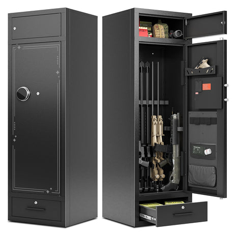 KAER 8-10 Gun Safe Rifle Safe,High Capacity Gun Cabinet for Home Rifle and Pistols,Heavy Duty Anti-Theft Long Gun Safes for Shotguns with Handgun Rack,Drawer,Magnetic Lamp (Unassembled) KAER