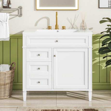 Merax 36 Inch Bathroom Vanity with Sink Combo, Solid Wood Frame Bathroom Vanities with 2 Drawers & Soft Closing Doors & Tip-Out Drawer, Modern Bathroom Sink Cabinet with Undermount Sink Merax