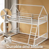 LIKIMIO Bunk Bed Twin Over Full Size, House Bunk Bed Frame with Ladder and Guardrail, House Shaped with Metal Slats Support No Box Spring Needed Space Saving for Bedroom and Dorm, White LIKIMIO