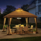 Sunjoy Pendleton 10.5 x 13 ft. 2-Tier Steel Gazebo, Tan & Brown Sunjoy