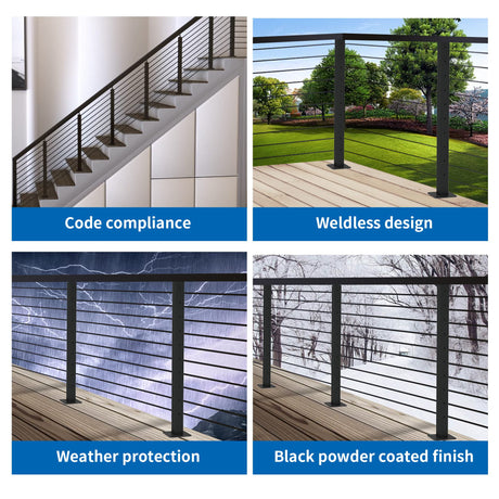 LANGLIER 1 PC Cable Railing Post 36"x2"x2"（Square Column 33"） Stainless Steel Black Finish, for Stairs and Deck handrails，can be Installed on Wood or Concrete Floor. (Corner Post, Black) LANGLIER