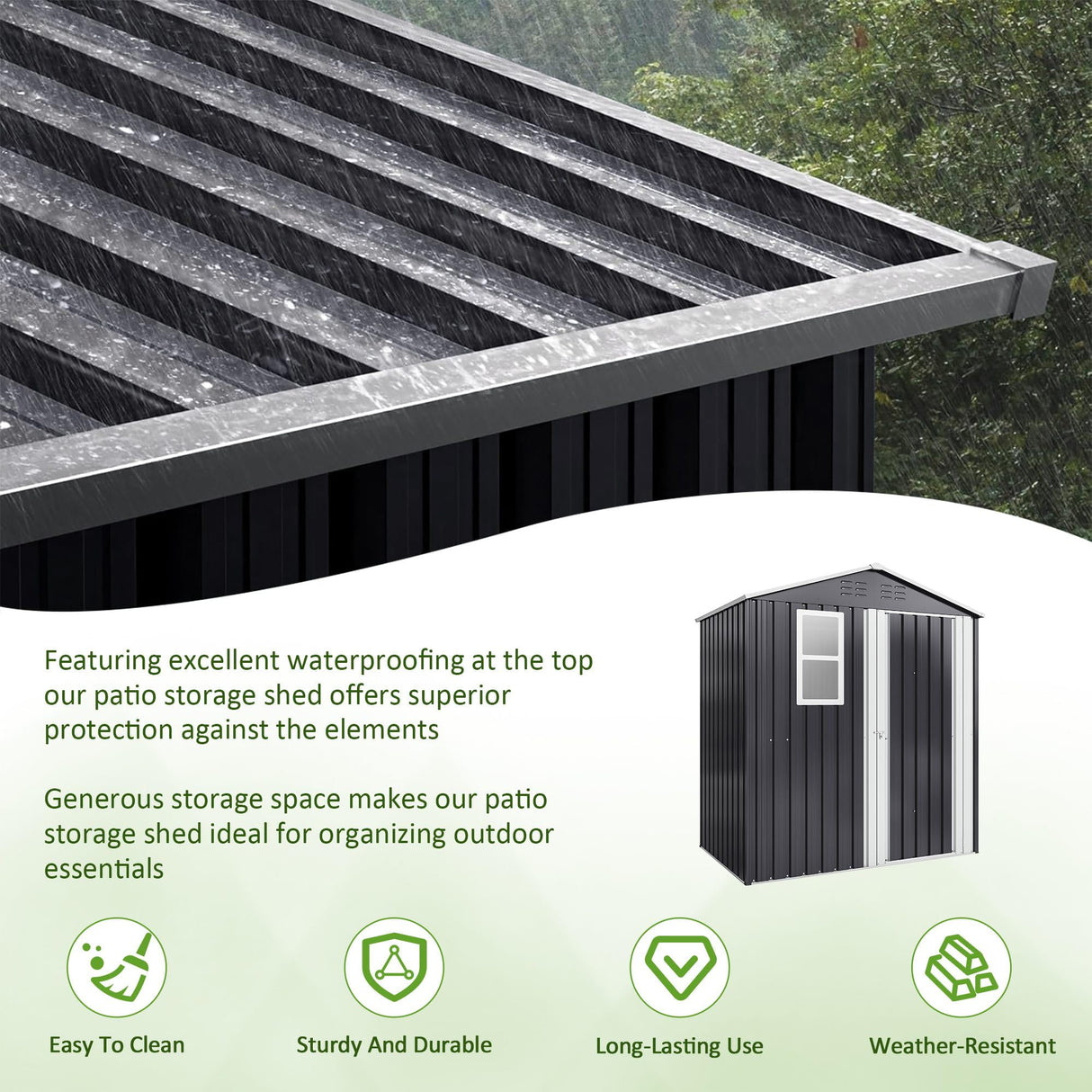 DAUSOLA 5.6x3.5 FT Outdoor Storage Shed, Metal Garden Tool Shed with Updated Frame Structure, Lockable Doors and Windows, Ideal for Backyard Garden Patio Lawn, Grey DAUSOLA