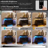 HNEBC Auto LED Nightstand with Wireless Charging Station & USB Ports,High Gloss Bedside Tables with 2 Drawers,Floating Nightstand with 3 Color & Adjustable Brightness Embedded LED Light Strip HNEBC